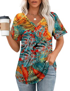 Foto 1 | Foto 1 | Camiseta Ofeefan Beach Vacation Para Mujer Con Cuello En V Y Manga Corta - Venta Internacional.