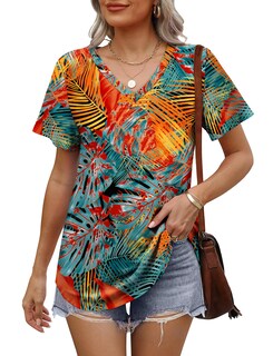 Foto 2 | Foto 2 | Camiseta Ofeefan Beach Vacation Para Mujer Con Cuello En V Y Manga Corta - Venta Internacional.