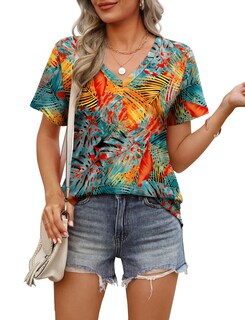 Foto 3 | Foto 3 | Camiseta Ofeefan Beach Vacation Para Mujer Con Cuello En V Y Manga Corta - Venta Internacional.