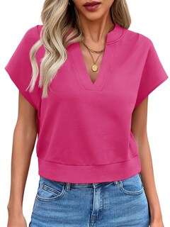 Foto 1 | Foto 1 | Top Corto Fisoew Summer Con Cuello En V Y Manga Corta Para Mujer Rojo Rosa - Venta Internacional.