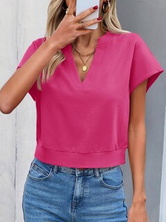 Foto 4 | Foto 4 | Top Corto Fisoew Summer Con Cuello En V Y Manga Corta Para Mujer Rojo Rosa - Venta Internacional.