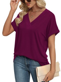 Foto 4 | Foto 4 | Camiseta Tipo Túnica Wiholl Para Verano 2024 Moderna Cuello En V Color Morado Para Mujer - Venta Internacional.