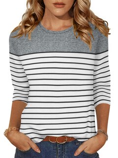 Foto 1 | Foto 1 | Camiseta Zeagoo Blusa A Rayas Con Cuello Redondo Y Manga 3/4 Para Mujer - Venta Internacional.