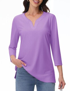 Foto 1 | Foto 1 | Camiseta Tipo Túnica Yucolen Con Manga 3/4 Y Cuello En V Para Mujer Color Morado Talla Xl - Venta Internacional.