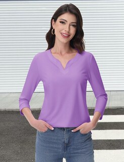 Foto 3 | Foto 3 | Camiseta Tipo Túnica Yucolen Con Manga 3/4 Y Cuello En V Para Mujer Color Morado Talla Xl - Venta Internacional.