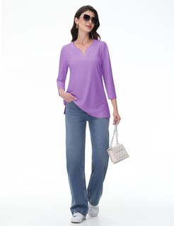 Foto 7 | Foto 7 | Camiseta Tipo Túnica Yucolen Con Manga 3/4 Y Cuello En V Para Mujer Color Morado Talla Xl - Venta Internacional.