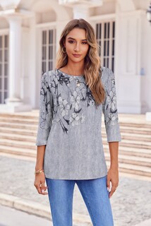 Foto 2 | Foto 2 | Camiseta Tipo Túnica Zeagoo Para Mujer Manga 3/4 Cuello Redondo Color Gris - Venta Internacional.