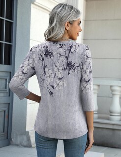 Foto 3 | Foto 3 | Camiseta Tipo Túnica Zeagoo Para Mujer Manga 3/4 Cuello Redondo Color Gris - Venta Internacional.