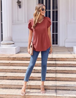 Foto 3 | Foto 3 | Blusa Tipo Túnica Zeagoo Para Mujer Cuello Redondo Algodón Plisado Talla Xl - Venta Internacional.