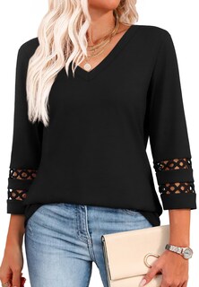 Foto 1 | Foto 1 | Blusa Xieerduo Work Lace Manga 3/4 Cuello V Negra Para Mujer - Venta Internacional.