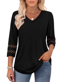 Foto 2 | Foto 2 | Blusa Xieerduo Work Lace Manga 3/4 Cuello V Negra Para Mujer - Venta Internacional.