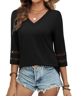 Foto 3 | Foto 3 | Blusa Xieerduo Work Lace Manga 3/4 Cuello V Negra Para Mujer - Venta Internacional.