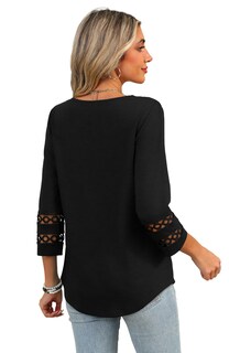 Foto 5 | Foto 5 | Blusa Xieerduo Work Lace Manga 3/4 Cuello V Negra Para Mujer - Venta Internacional.