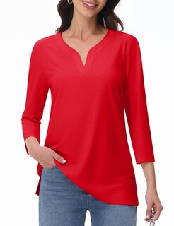 Foto 1 | Foto 1 | Camiseta Tipo Túnica Yucolen Para Mujer Manga 3/4 Cuello En V Color Tomate - Venta Internacional.