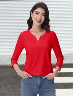 Foto 3 | Foto 3 | Camiseta Tipo Túnica Yucolen Para Mujer Manga 3/4 Cuello En V Color Tomate - Venta Internacional.