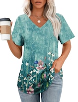 Camiseta Ofeefan Plus Para Mujer Con Cuello En V Y Manga Corta - Venta Internacional.