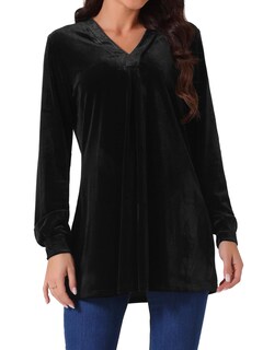 Foto 1 | Foto 1 | Top Seta T De Terciopelo Con Cuello En V Para Mujer Mangas Largas Talla Xl Color Negro - Venta Internacional.
