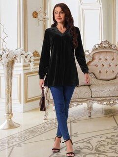 Foto 4 | Foto 4 | Top Seta T De Terciopelo Con Cuello En V Para Mujer Mangas Largas Talla Xl Color Negro - Venta Internacional.