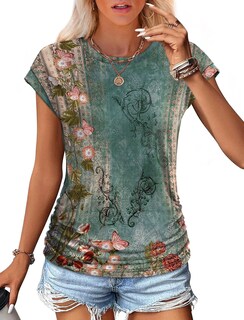 Foto 2 | Foto 2 | Camiseta Sampeel Blusa De Trabajo De Verano Con Estampado Floral Para Mujer Talla S - Venta Internacional.