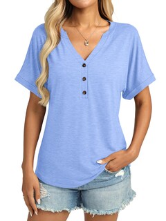 Foto 2 | Foto 2 | Camiseta Ticticmiss Para Mujer Manga Corta Cuello En V Azul Veraniego - Venta Internacional.