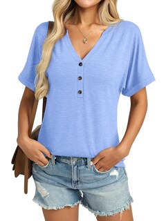 Foto 3 | Foto 3 | Camiseta Ticticmiss Para Mujer Manga Corta Cuello En V Azul Veraniego - Venta Internacional.