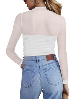 Foto 3 | Foto 3 | Top Zeagoo Para Mujer  Cuello De Tortuga  Manga Larga  Malla Transparente - Venta Internacional.