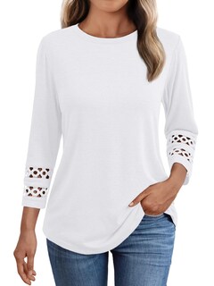 Foto 1 | Foto 1 | Blusa Automet Para Mujer Cuello Redondo Manga 3/4 Encaje Color Blanco Xl - Venta Internacional.