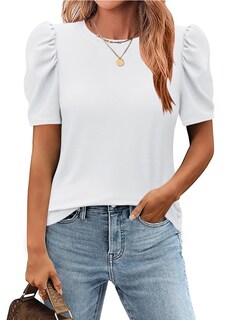 Foto 1 | Foto 1 | Top Zeagoo Para Mujer Cuello Redondo Manga Corta Verano Blanco 2025 - Venta Internacional.