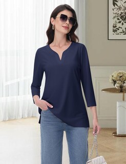 Foto 7 | Foto 7 | Tops Yucolen Para Mujer  Manga 3/4  Cuello En V  Azul Marino  Talla Xl - Venta Internacional.