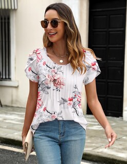 Foto 4 | Foto 4 | Camiseta Zeagoo Blusa Floral De Manga Corta Con Cuello Redondo Para Mujer - Venta Internacional.
