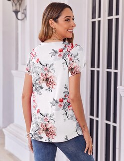 Foto 5 | Foto 5 | Camiseta Zeagoo Blusa Floral De Manga Corta Con Cuello Redondo Para Mujer - Venta Internacional.