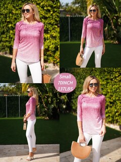 Foto 5 | Foto 5 | Camiseta Zeagoo Casual De Manga 3/4 Con Estampado De Hojas Para Mujer - Venta Internacional.