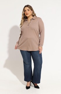 Foto 2 | Foto 2 | Top Ritera Henley De Punto Gofrado Con Cuello En V Talla Grande Marrón Xl - Venta Internacional.