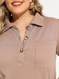 Foto 3 | Foto 3 | Top Ritera Henley De Punto Gofrado Con Cuello En V Talla Grande Marrón Xl - Venta Internacional.