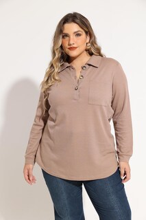 Foto 4 | Foto 4 | Top Ritera Henley De Punto Gofrado Con Cuello En V Talla Grande Marrón Xl - Venta Internacional.