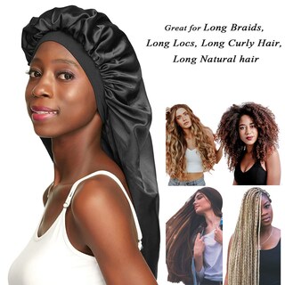 Foto 2 | Foto 2 | Gorro De Dormir Awefeel Con Trenzas Largas Satén Color Negro Gigante - Venta Internacional.