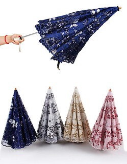 Foto 4 | Foto 4 | Sombrilla Solar Umbrella Honeystore Con Encaje Uv Diseño Vintage Plegable Azul Marino - Venta Internacional.