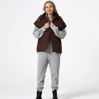 Foto 2 | Foto 2 | Chaleco Acolchado Shiyifa Para Mujer Ligero Café Con Capucha Talla L - Venta Internacional.