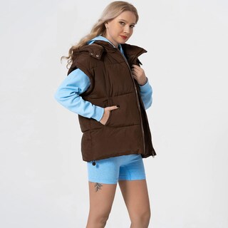Foto 4 | Foto 4 | Chaleco Acolchado Shiyifa Para Mujer Ligero Café Con Capucha Talla L - Venta Internacional.