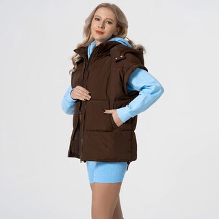 Foto 5 | Foto 5 | Chaleco Acolchado Shiyifa Para Mujer Ligero Café Con Capucha Talla L - Venta Internacional.