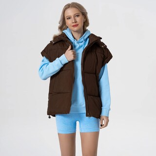 Foto 6 | Foto 6 | Chaleco Acolchado Shiyifa Para Mujer Ligero Café Con Capucha Talla L - Venta Internacional.