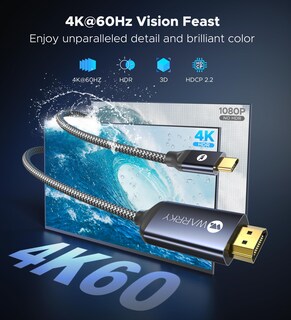 Foto 2 | Foto 2 | Cable Usb C A Hdmi 4k @60hz Warrky Tipo C A Hdmi 2.0 De 6 Pies - Venta Internacional.