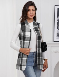 Foto 2 | Foto 2 | Chaleco Idealsanxun De Lana A Cuadros Para Mujer Color Gris Talla Xl - Venta Internacional.