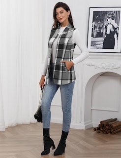 Foto 6 | Foto 6 | Chaleco Idealsanxun De Lana A Cuadros Para Mujer Color Gris Talla Xl - Venta Internacional.