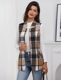 Foto 3 | Foto 3 | Chaleco De Lana A Cuadros Idealsanxun Para Mujer 2024 Otoño Invierno Marrón S - Venta Internacional.