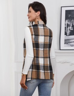 Foto 5 | Foto 5 | Chaleco De Lana A Cuadros Idealsanxun Para Mujer 2024 Otoño Invierno Marrón S - Venta Internacional.