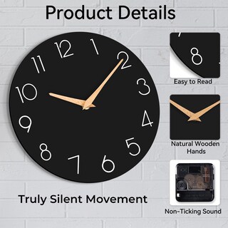 Foto 4 | Foto 4 | Reloj De Pared Cicininc De Madera Silencioso No Hace Tictac 30 Cm Negro - Venta Internacional.