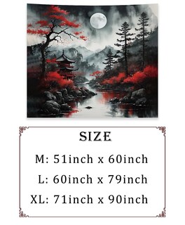 Foto 6 | Foto 6 | Tapiz De Pared Atrippy Anime Black Forest Japanese Moon 130x150 Cm - Venta Internacional.