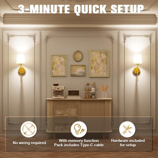 Foto 6 | Foto 6 | Lámpara De Pared Jofios Funciona Con Pilas 50 Cm Con Mando A Distancia 2 Unidades Color Dorado - Venta Internacional.