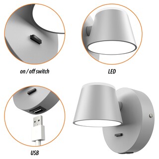 Foto 3 | Foto 3 | Lámpara De Pared Led Ursola Con Puerto De Carga Usb Color Gris - Venta Internacional.